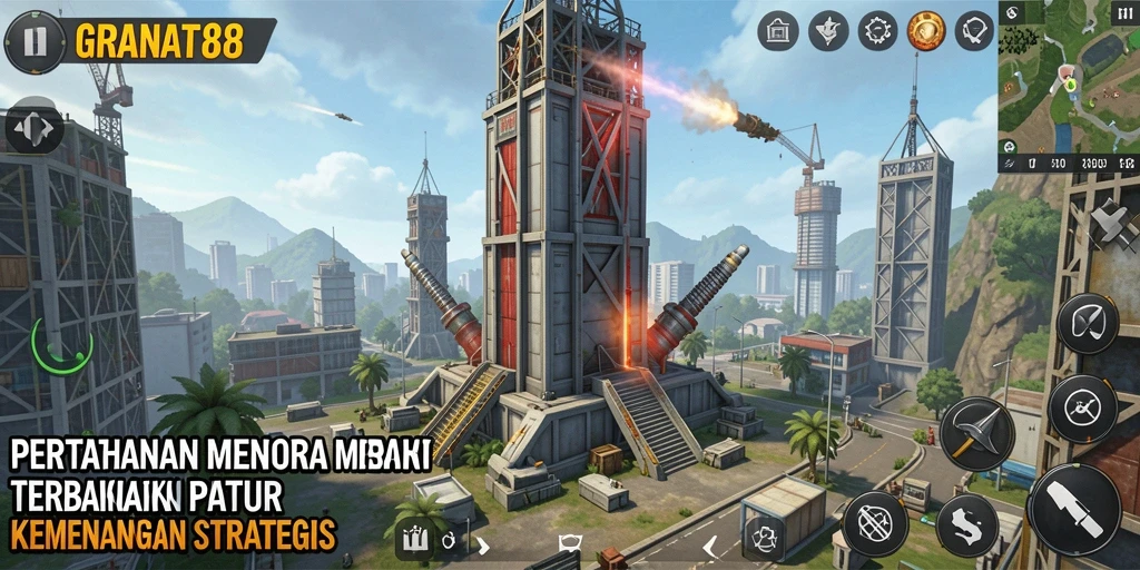 Tampilan gameplay menara pertahanan yang mendebarkan di GRANAT88.
