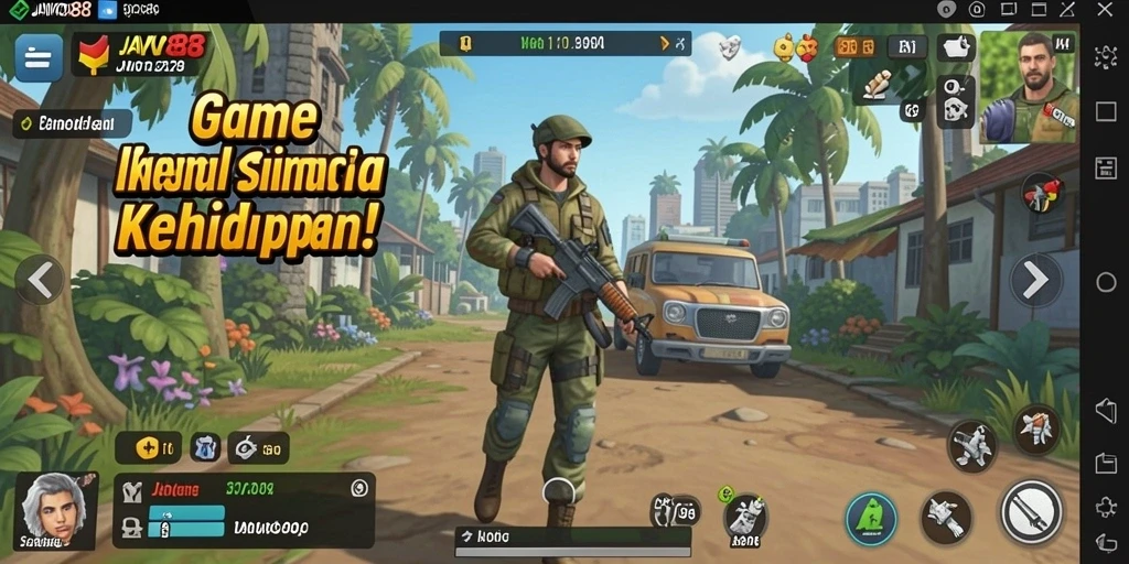 Tampilan gameplay JAVO88 yang menampilkan interaksi karakter dalam simulasi.