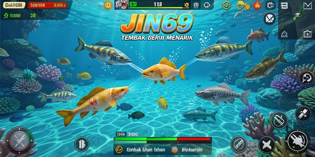 Tampilan gameplay seru dari JIN69 dengan aksi menembak ikan.