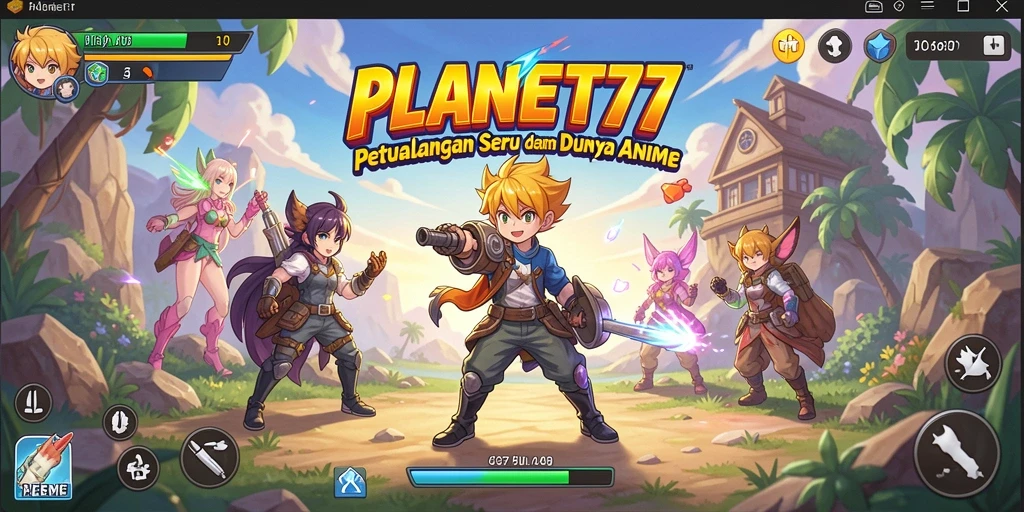 Tampilan gameplay seru dari PLANET77 yang penuh warna.